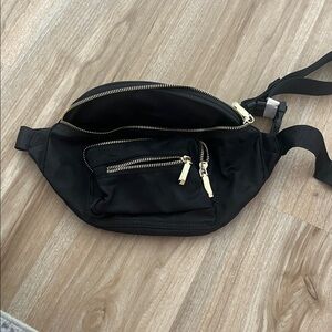 Black Belt Bag with Gold Zippers